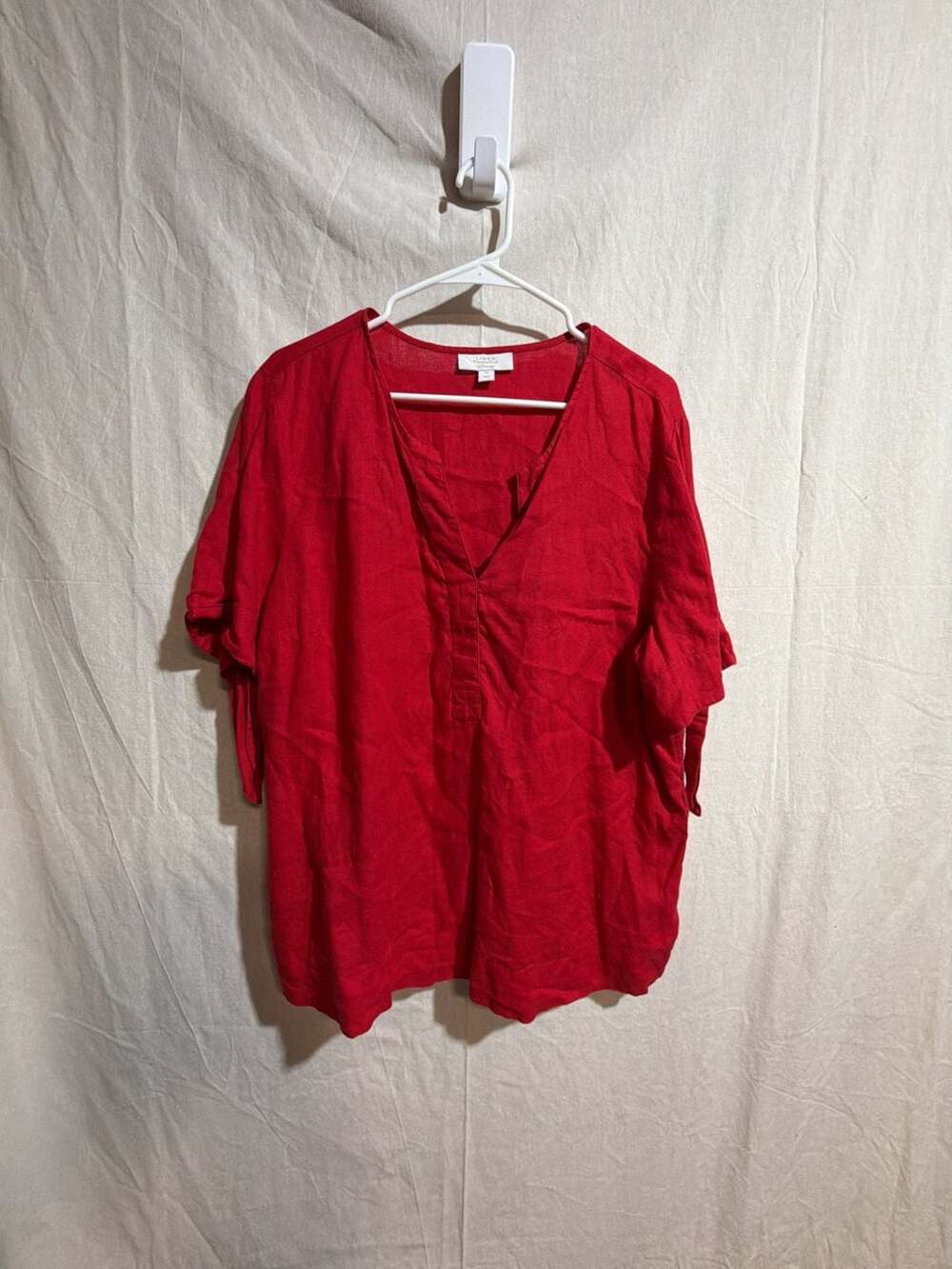Charter Club Luxury Women's Red 100% Linen V-Neck Popover Tunic Top